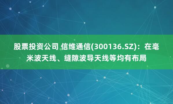 股票投资公司 信维通信(300136.SZ)：在毫米波天线、缝隙波导天线等均有布局