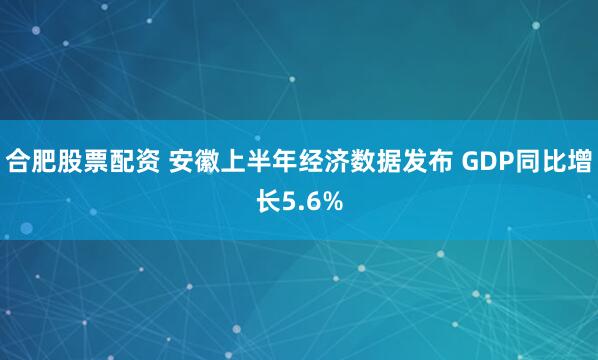 合肥股票配资 安徽上半年经济数据发布 GDP同比增长5.6%